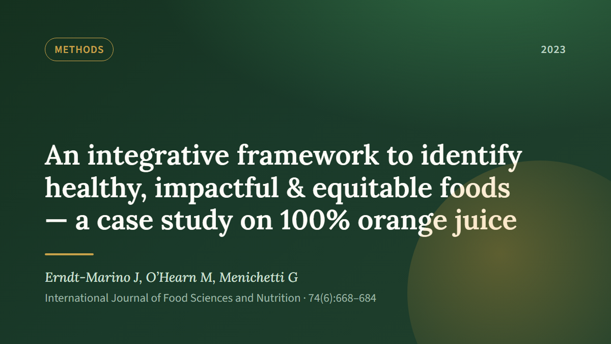 Cover: An integrative framework to identify healthy, impactful and equitable foods, a case study on 100% orange juice.